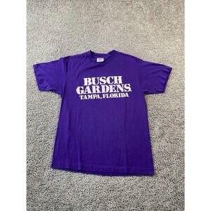 VINTAGE Busch Gardens Shirt Mens Large Purple White Single Stitch USA Made 80s